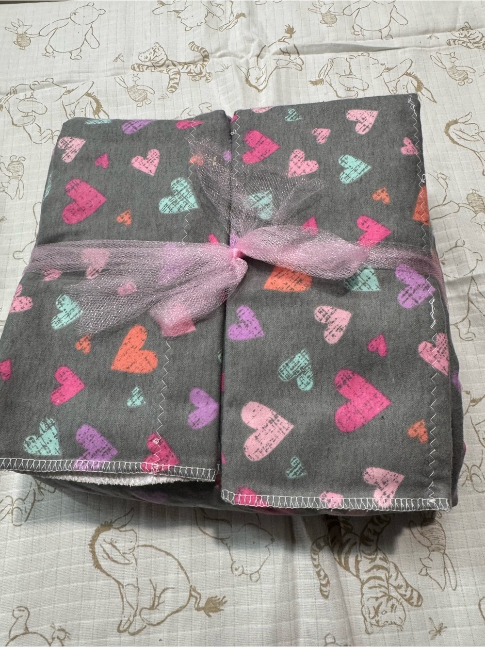Gray Heart Print Baby Blanket set- Pink, Mint, Coral Hearts